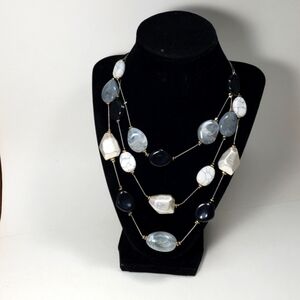 Elegant Multi-Strand Silver-tone Necklace with Black, Gray, and Silver Beads